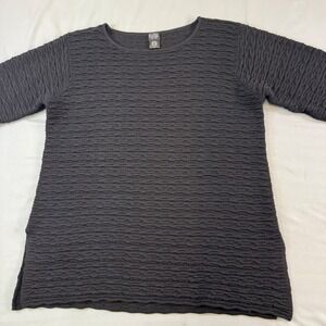 Old money Eileen Fisher Textured Knit Wool Sweater Top Charcoal Gray M minimalst